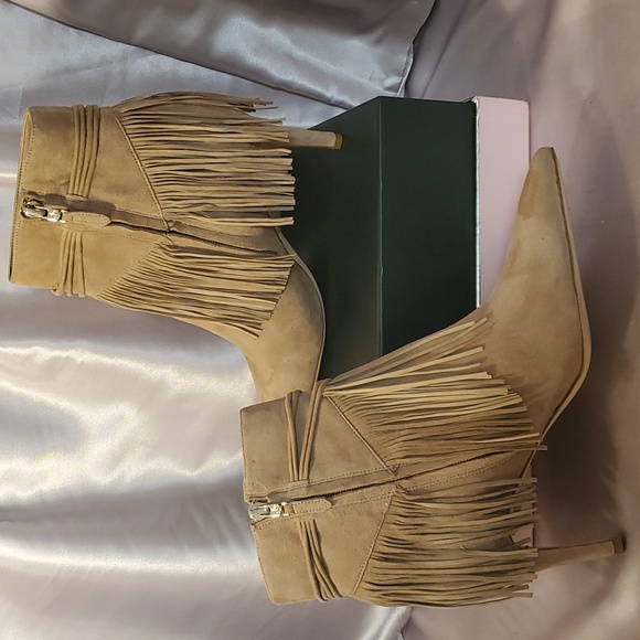 Sam Edelman  Beige Suede  Fringed Marion Ankle Booties Heels - Picture 6 of 9